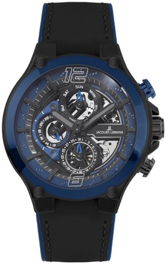 Jacques Lemans Herreklokke 1 2150B Manchester Blå/Gummi Ø44 mm