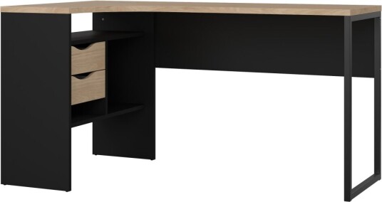 FunctionPlus skrivebord krok 3 hyller 2 skuffer valnøtt dekor svart matt.