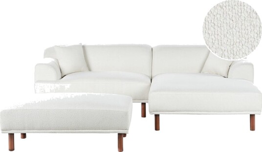 Hjørnesofa med fotskammel Holt Hvit brun/Bouclé