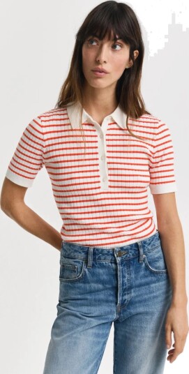 Gant Rib Knit Striped Ss Rugger Red M