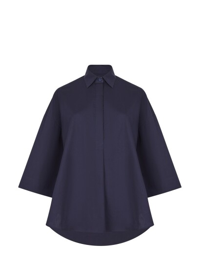 French Connection Rhodes Poplin Ss Popover Navy M