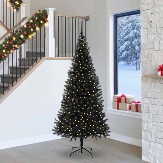  Juletre med 300 LED med stativ Svart 240 cm PVC
