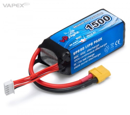 Vapex 98294 Li Po Battery 4S 14,8V 1500mAh 80C XT60 Connector