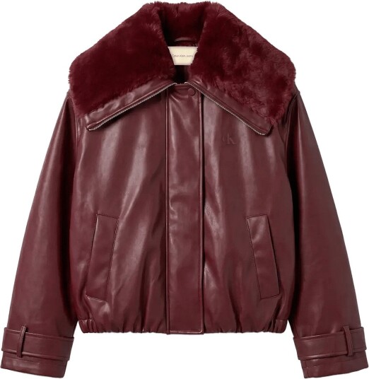 Calvin Klein Jeans Faux Leather Short Filled Bomber   DEEP ROUGE   XL