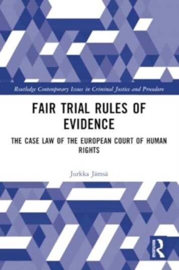 Fair Trial Rules of Evidence  The Case Law of the European Court of Human Rights
