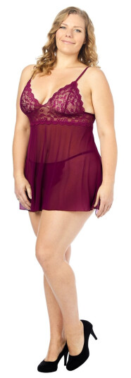 Nortie Basil Bordeaux Babydoll Sett Plus Size    - Bordeaux