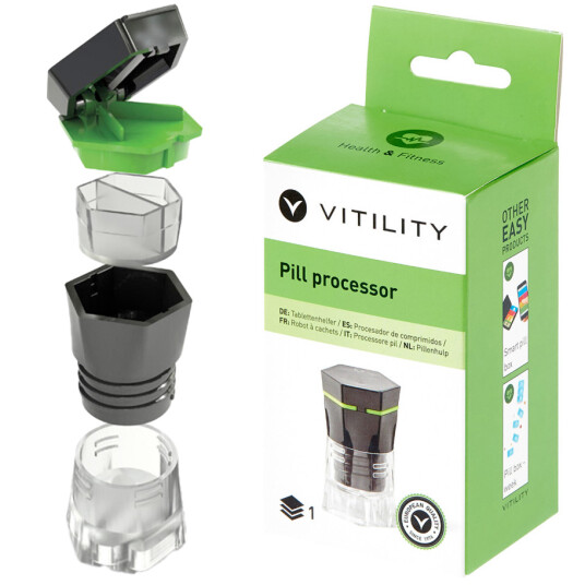 Vitility Pill Processor Pilleboks med 5 funksjoner