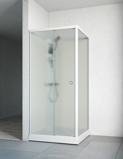 Macro Flow Front Dusjkabinett, m/armatur 91x91 cm, Hvit/Ice glass, Hvit bakvegg