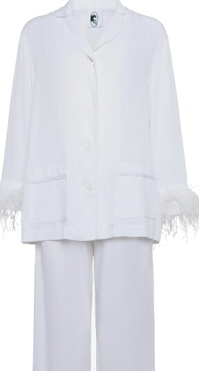 Sleeper Party Pajama Set With Detachable Feathers   WHITE   XS
