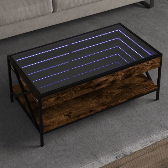 Salongbord med Infinity LED røkt eik 90x50x38 cm 847709