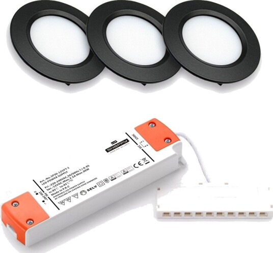 Ledlife 3 stk. Reco68 møbelspot dimbar   Sort inkl. dimbar strømforsyning   Dimbar : Dimbar Kulør : Varm