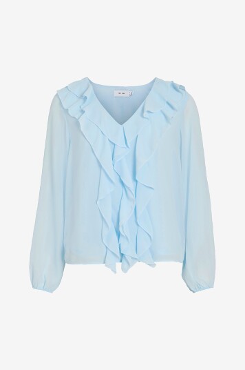 Vila Bluse viAne V neck Frill Blå Vila Bluse viAne V neck Frill Blå