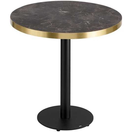 VEGA Bord Marvani bordben stål; 75x80 cm HxØ; Bordplate Gullfarge/Svart/Marmorert Ramme Svart; Rund