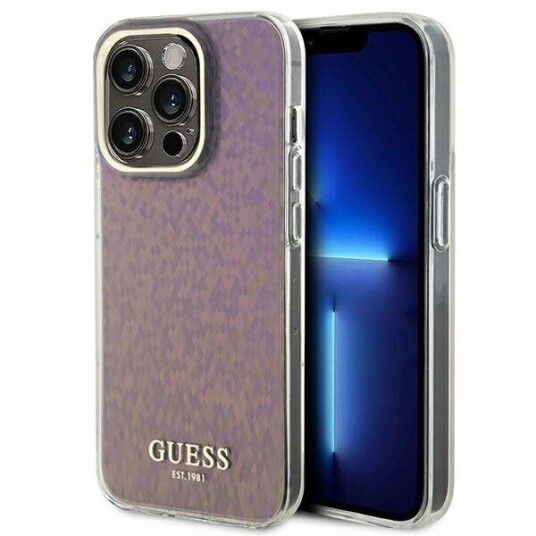 Guess iPhone 15 Pro Hardcase Rosa Fasettert Speil Disco Iriserende
