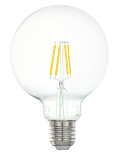 Eglo Led-Filamentlyspære Form: G95 E27 4 W Ekvivalent 40 Klasse E Varmt Hvitt Lys 2700 K Blank Eglo Led-Filamentlyspære Form: G95 E27 4 W Ekvivalent 40 Klasse E Varmt Hvitt Lys 2700 K Blank
