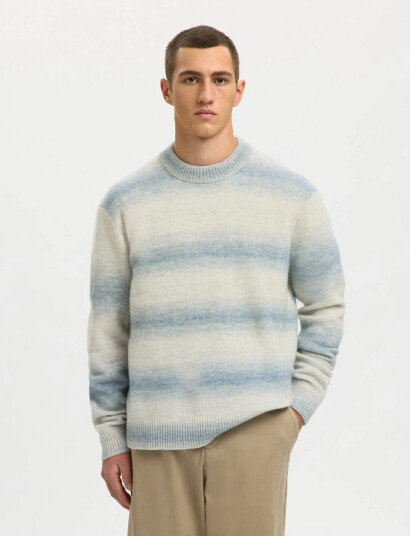 Selected Slhmivo Ls Relaxed Space Dyed Crew Neck Blue XL