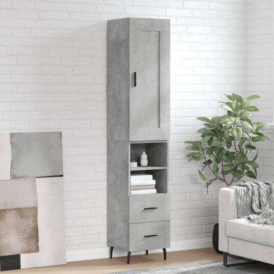 vidaXL Highboard betonggrå 34,5x34x180 cm konstruert tre 8720845496999