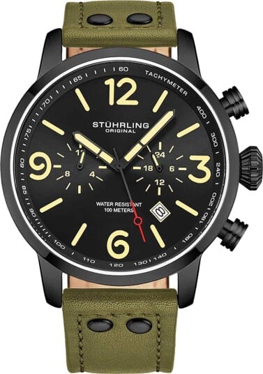 Stührling Original Herreklokke 3956.5 Aviator Sort/Lær Ø45 mm Stührling Original Herreklokke 3956.5 Aviator Sort/Lær Ø45 mm