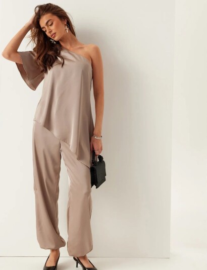Bubbleroom Satin Balloon Trousers   Beige   XS
