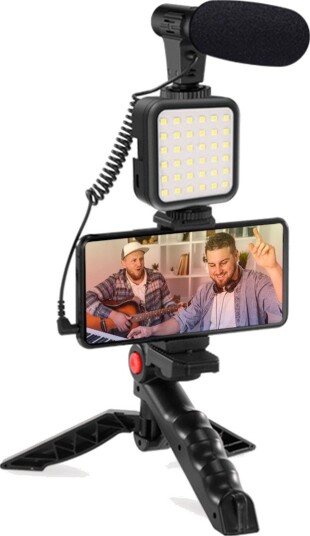 Platinet 4-i-1 vlogging-sett med mikrofon, lys og holder