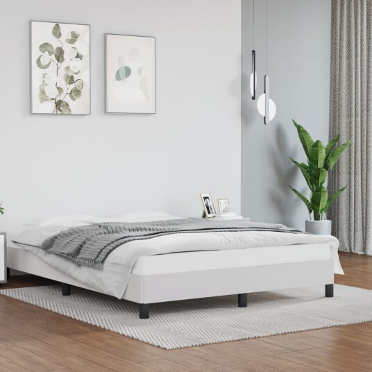 Sengeramme uten madrass hvit 135x190 cm Double kunstskinn Sengeramme uten madrass hvit 135x190 cm Double kunstskinn