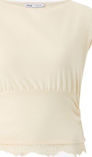 Mango Ruched Lace Top Beige XL