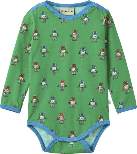 Småfolk Elstar Long Sleeved Baby Body With Robots Green 68