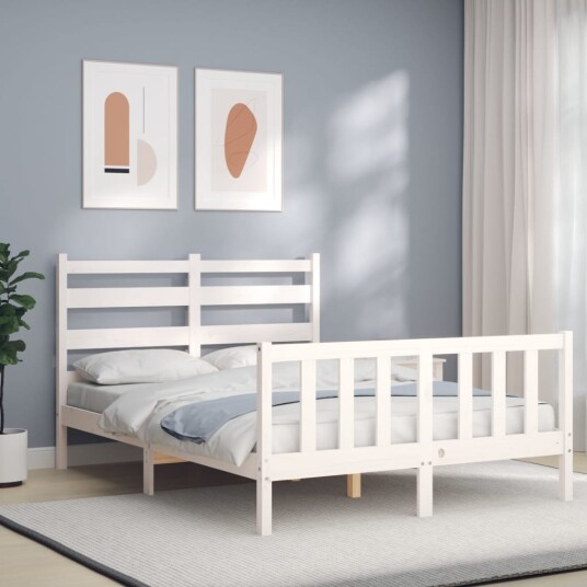 vidaXL Sengeramme med hodegavl hvit 140x190 cm heltre