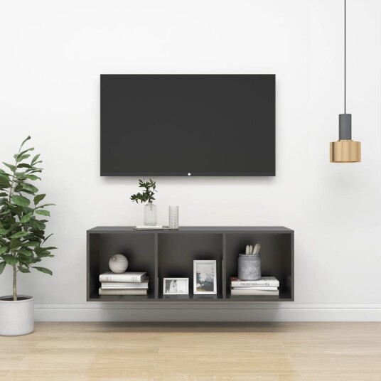 vidaXL Vegghengt TV-benk grå 37x37x107 cm sponplate