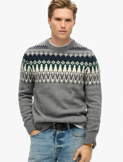 Superdry Fairisle Knit Crew Jumper - Grey - XXXL