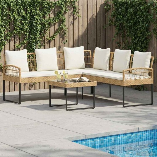 vidaXL Hagesofa Set med pute 2 pcs Naturlig Poly Rattan Stål