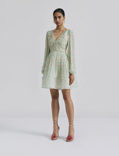 Malina Estelle V-Neck Chiffon Mini Dress - Green - XS Malina Estelle V-Neck Chiffon Mini Dress - Green - XS