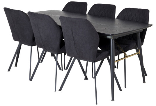 Venture Home Gold Matgruppe Forlengningsbar 180 220 cm Rektangulær med 6 Gemma stoler Sort/Guld