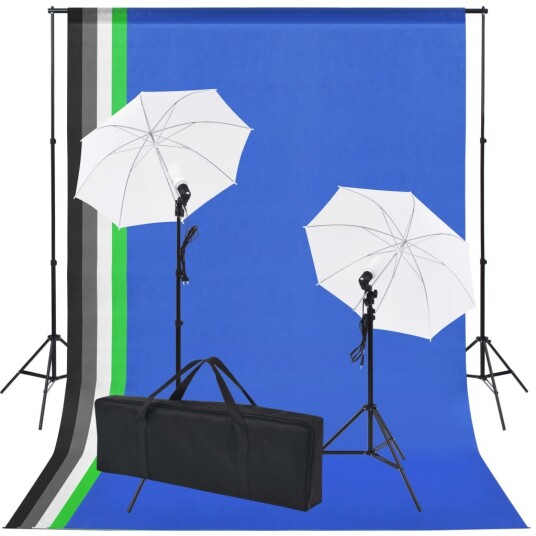 vidaXL Fotostudiosett: 5 fargerike bakgrunner og 2 paraplyer vidaXL Fotostudiosett: 5 fargerike bakgrunner og 2 paraplyer