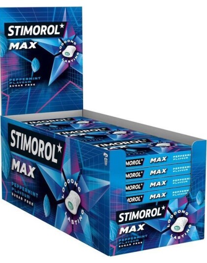 21 stk Stimorol Max Splash Peppermint   Tyggegummi med Peppermyntesmak og Fyll   Hel Eske 415,8 gram