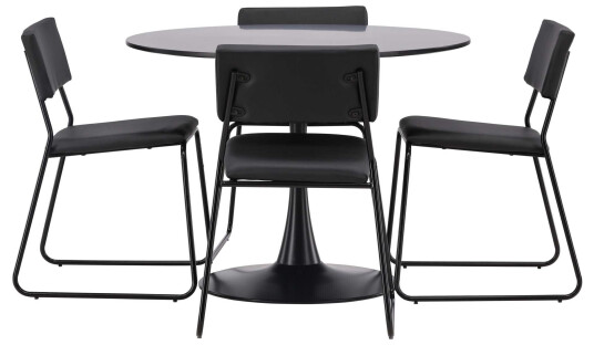 Venture Design Glade & Kenth spisegruppe Svart/svart 4 stoler & bord 100 cm