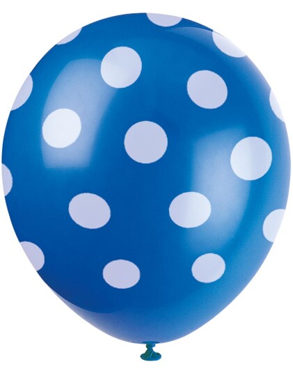Unique 6 stk 30 cm Royal Blå Ballonger med Hvite Polka Dots 57594