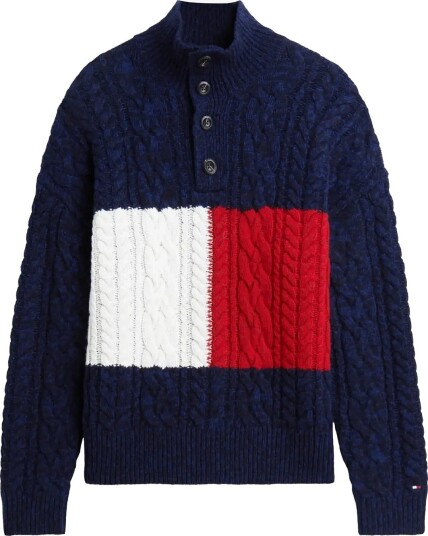 Tommy Hilfiger Flag Cable Button Mock NAVY BLUE S