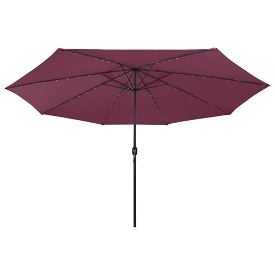 vidaXL Parasoll med LED-lys og metallstang 400 cm vinrød