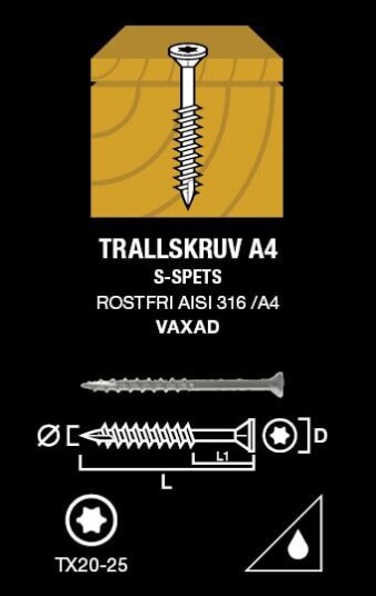 Gunnebo Fastening Trallskruv Rostfri A4 4,2-55 250-Pack