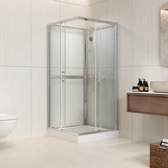CELESTE TRENTO RETT DUSJKABINETT 80X80X195 CM LAV MODELL M/SIKKERHETSFOLIE KROM