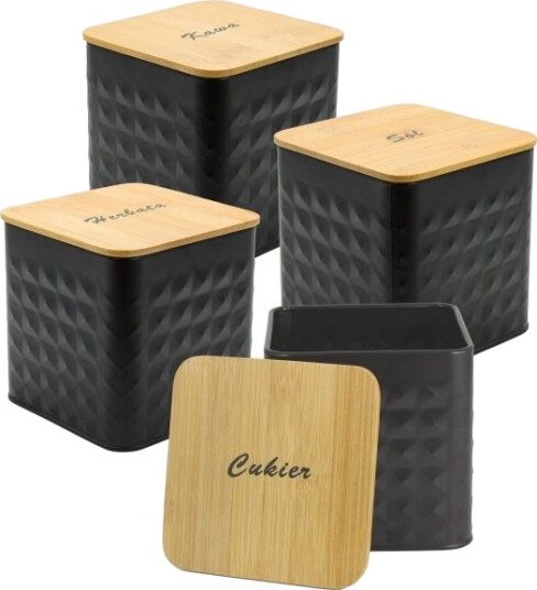 Brunbeste Sett Med 4 Beholdere For Kaffe/Te/Sukker/Salt Bb 4261 Tekster