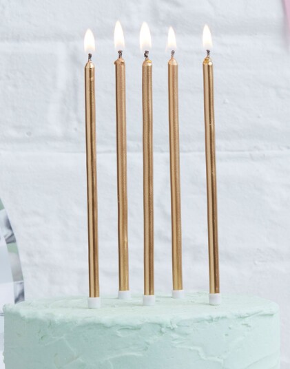 24 stk Gullfargede Kakelys med Holdere 14 cm