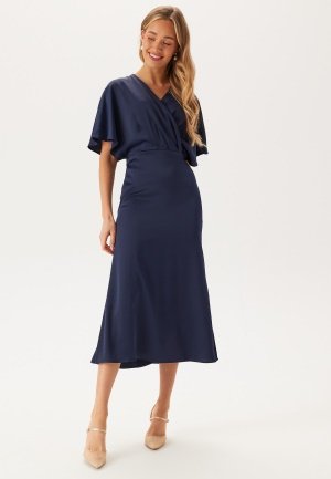 Bubbleroom Occasion Wrap Satin Midi Dress Navy 44 Bubbleroom Occasion Wrap Satin Midi Dress Navy 44