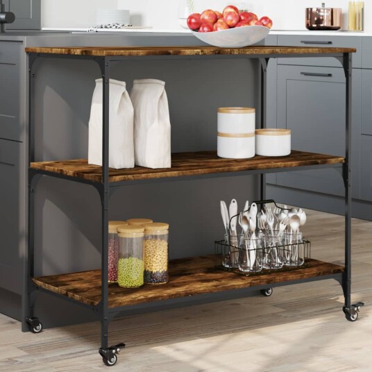 Kjøkkentralle røkt eik 102x50x95 cm konstruert tre 842323 Kjøkkentralle røkt eik 102x50x95 cm konstruert tre 842323