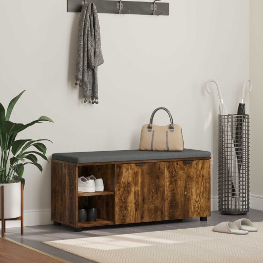 vidaXL Gangbenk Røkt Eik 100 x 38 x 46 cm Konstruert treverk og stoff vidaXL Gangbenk Røkt Eik 100 x 38 x 46 cm Konstruert treverk og stoff