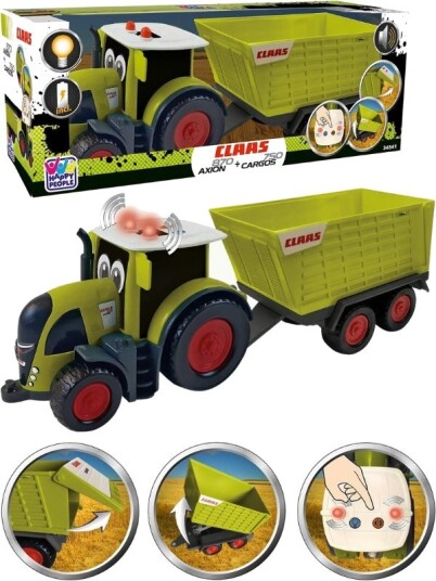 Happy People Claas Kids Axion 870 Traktor Med Cargos 750 Henger Med Lys Og Lyd