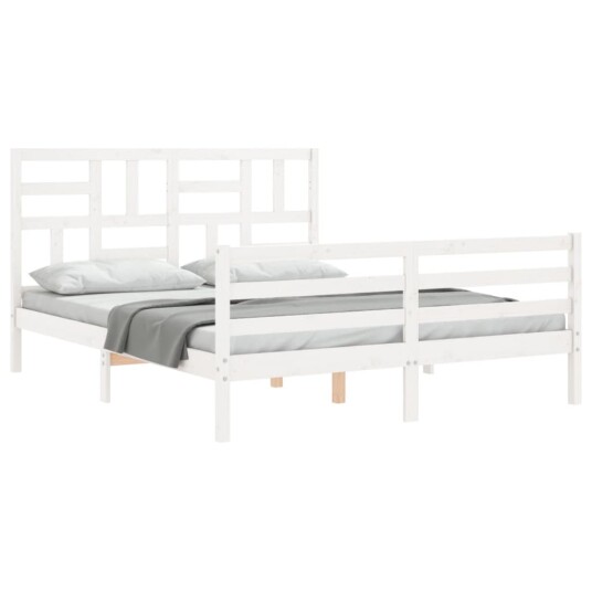 vidaXL Sengeramme med hodegavl hvit 5FT King Size heltre 8720845400729