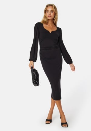 BUBBLEROOM Square V-neck puff sleeve midi dress Black XS BUBBLEROOM Square V-neck puff sleeve midi dress Black XS