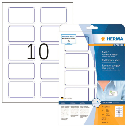 Herma Navneetiketter avtagbare for tekstil 80x50mm 200 stk